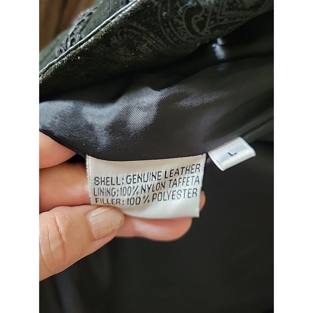 Vintage Winlit Leather Trench Coat Womens Large Black Paisley Embossed 80s 90s - Picture 8 of 13